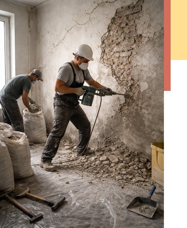 Демонтаж штукатурки со стен в Видном от 7452 руб/м² — быстро и недорого | ОТДЕЛОЧНИК-Вдн