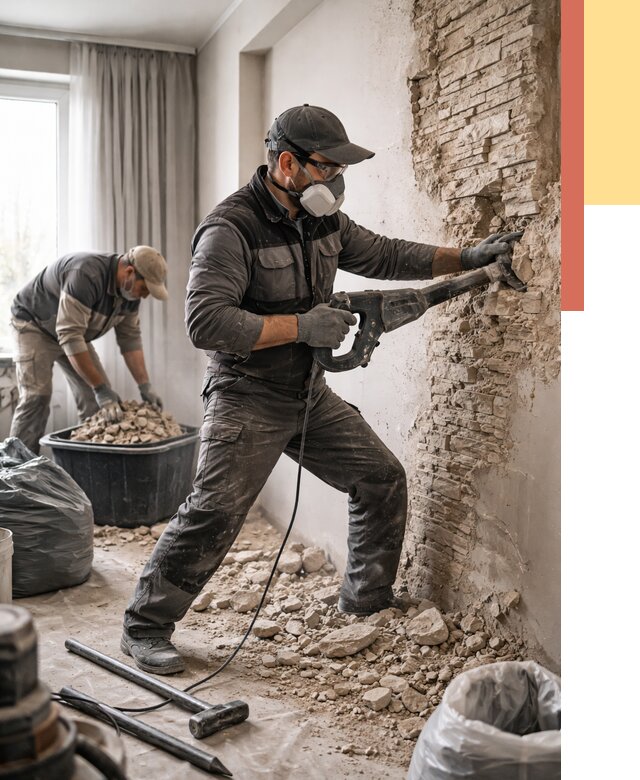 Демонтаж декоративного камня в Видном от 1501 руб/м² — быстро и недорого | ОТДЕЛОЧНИК-Вдн