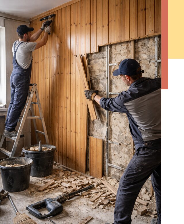 Демонтаж вагонки со стен в Видном от 1501 руб. — снятие, удаление, срочно | ОТДЕЛОЧНИК-Вдн