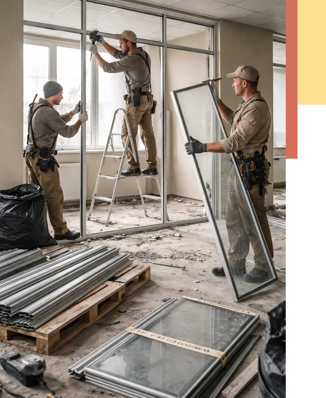 Демонтаж алюминиевых перегородок в Видном от 4347 руб. — быстро и недорого | ОТДЕЛОЧНИК-Вдн