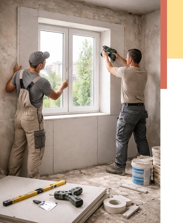 Монтаж откосов из гипсокартона в Видном от 4658 руб. под ключ | ОТДЕЛОЧНИК-Вдн