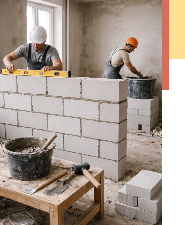 Кладка перегородок из газобетона в Видном от 3312 руб. под ключ | ОТДЕЛОЧНИК-Вдн
