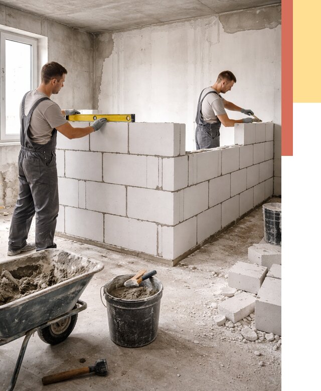 Кладка перегородок из ПГП в Видном от 2588 руб./м2 — монтаж и возведение под ключ | ОТДЕЛОЧНИК-Вдн