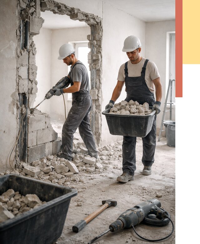 Демонтаж блоковых перегородок в Видном от 3881 руб. — быстро и недорого | ОТДЕЛОЧНИК-Вдн