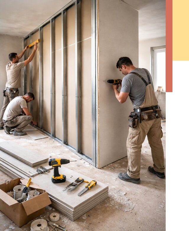 Монтаж однослойной перегородки из гипсокартона в Видном от 673 руб. | ОТДЕЛОЧНИК-Вдн