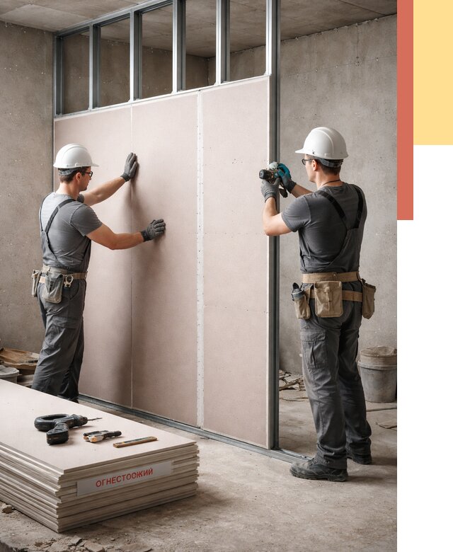 Перегородка из огнестойкого гипсокартона в Видном от 1915 руб. под ключ | ОТДЕЛОЧНИК-Вдн