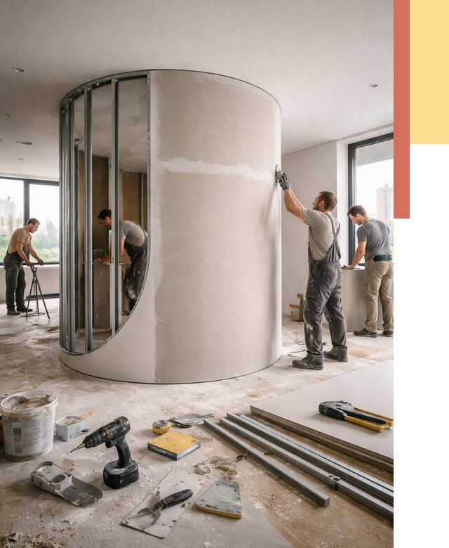 Радиусная перегородка из гипсокартона в Видном от 3002 руб. под ключ | ОТДЕЛОЧНИК-Вдн