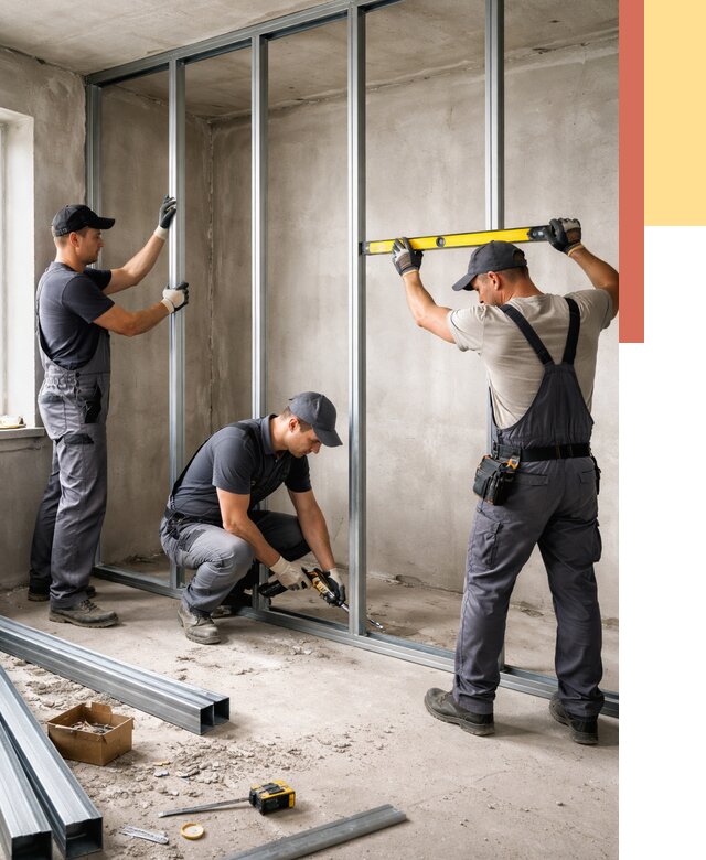 Монтаж каркаса перегородки из профиля в Видном от 776 руб. | ОТДЕЛОЧНИК-Вдн