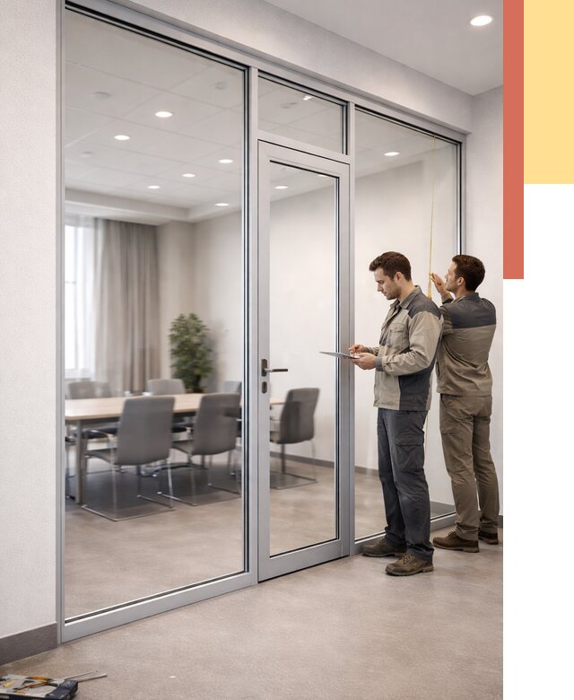 Установка и монтаж алюминиевых перегородок со стеклом в Видном от 8487 руб. | ОТДЕЛОЧНИК-Вдн