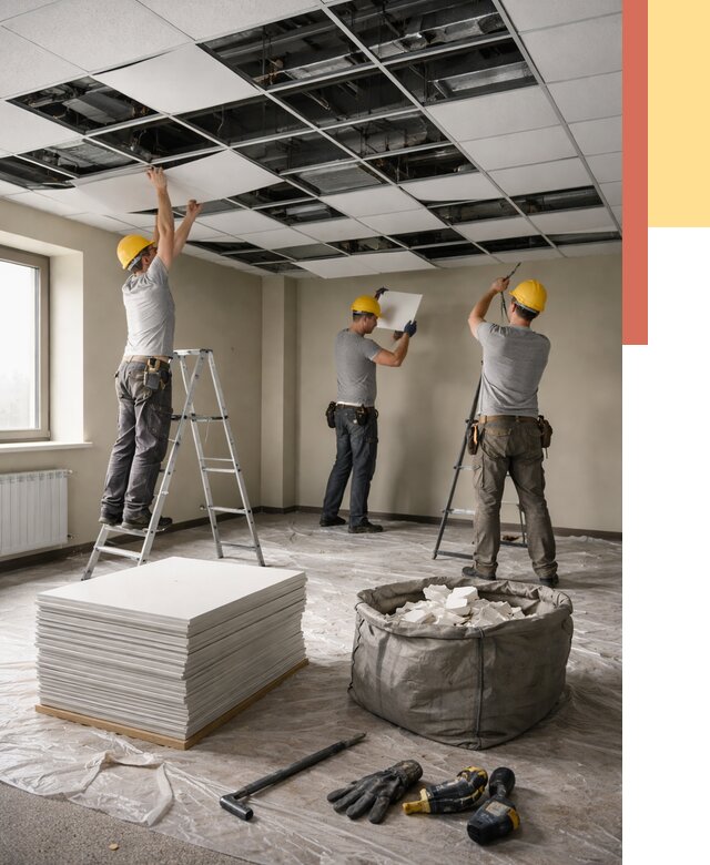 Демонтаж потолка Армстронг в Видном от 4658 руб. быстро и недорого | ОТДЕЛОЧНИК-Вдн