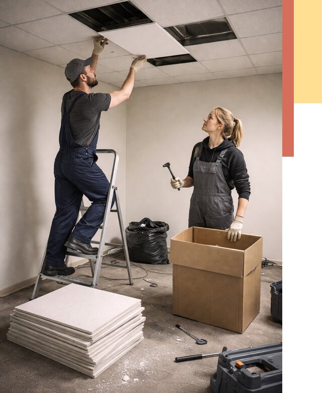 Демонтаж потолочной плитки в Видном от 4658 руб. быстро и недорого | ОТДЕЛОЧНИК-Вдн