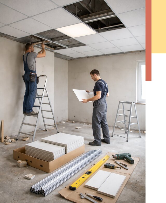 Монтаж потолка армстронг в Видном от 4658 руб/м2 — быстрая установка под ключ | ОТДЕЛОЧНИК-Вдн