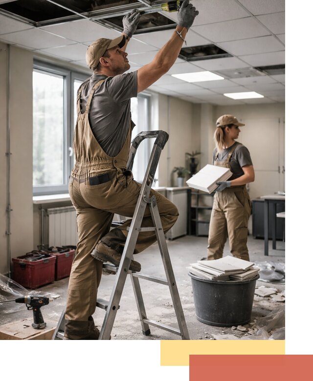 Ремонт потолка Армстронг и замена плит в Видном