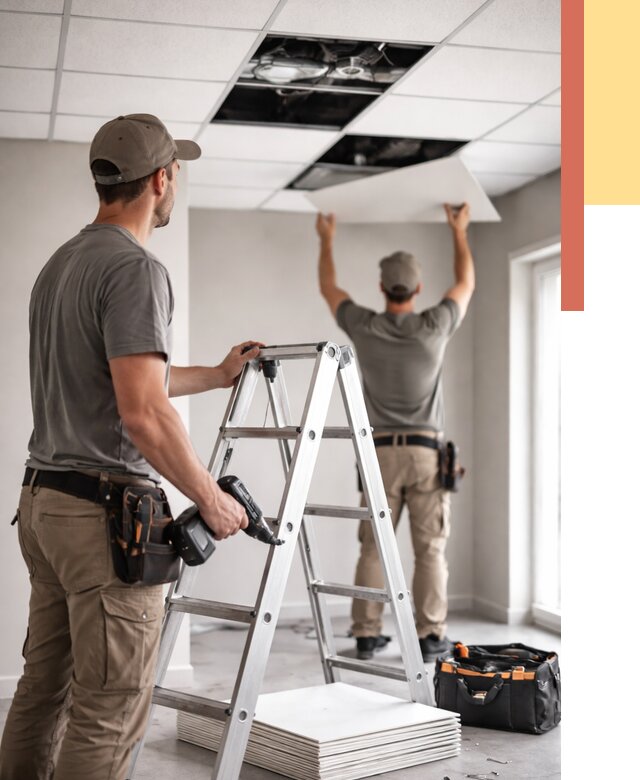 Обслуживание подвесного потолка в Видном от 3623 руб. — быстро и недорого | ОТДЕЛОЧНИК-Вдн