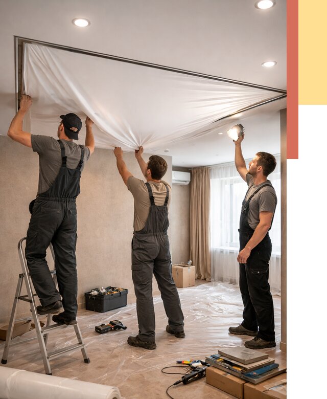 Монтаж ПВХ натяжного потолка в Видном от 3623 руб. под ключ | ОТДЕЛОЧНИК-Вдн