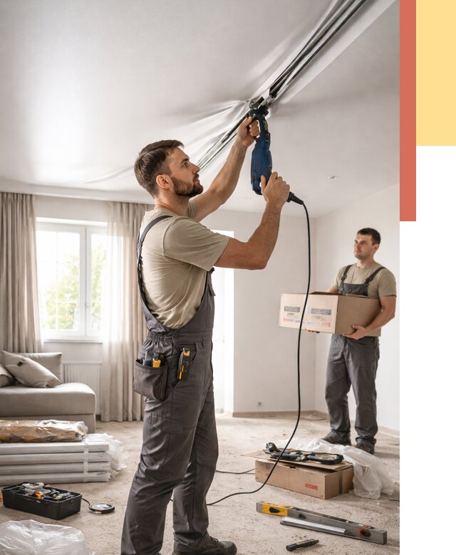 Монтаж сатинового натяжного потолка в Видном от 3623 руб. | Быстро, недорого — ОТДЕЛОЧНИК-Вдн