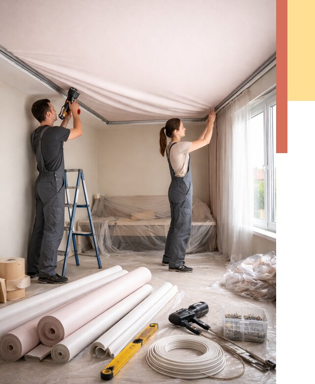 Монтаж цветного натяжного потолка в Видном от 4347 руб/м² — быстро и недорого | ОТДЕЛОЧНИК-Вдн