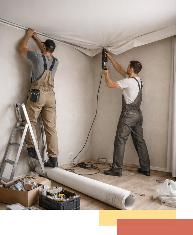 Монтаж цветного натяжного потолка в Видном за один день