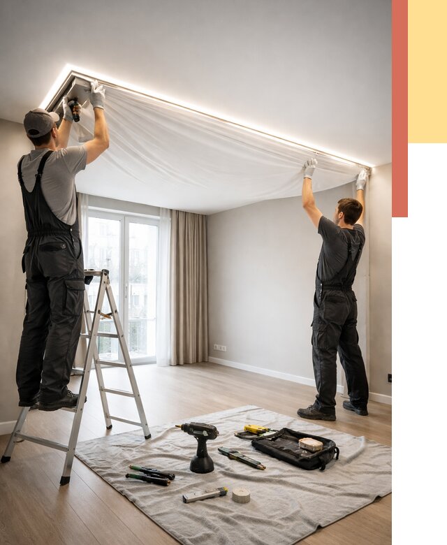 Монтаж парящего натяжного потолка в Видном от 4658 руб. быстро и недорого | ОТДЕЛОЧНИК-Вдн