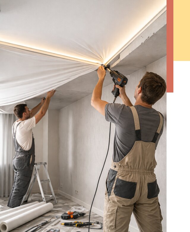 Монтаж натяжного потолка с подсветкой в Видном от 983 руб. | ОТДЕЛОЧНИК-Вдн