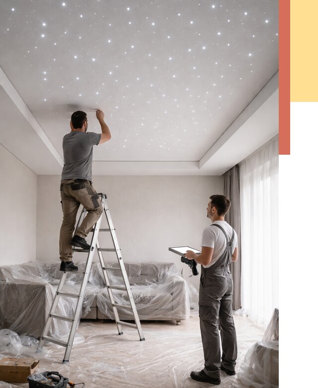 Монтаж натяжного потолка «звездное небо» в Видном от 6728 руб. | ОТДЕЛОЧНИК-Вдн