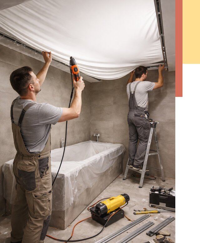 Монтаж натяжного потолка в ванной в Видном от 1242 руб. под ключ | ОТДЕЛОЧНИК-Вдн