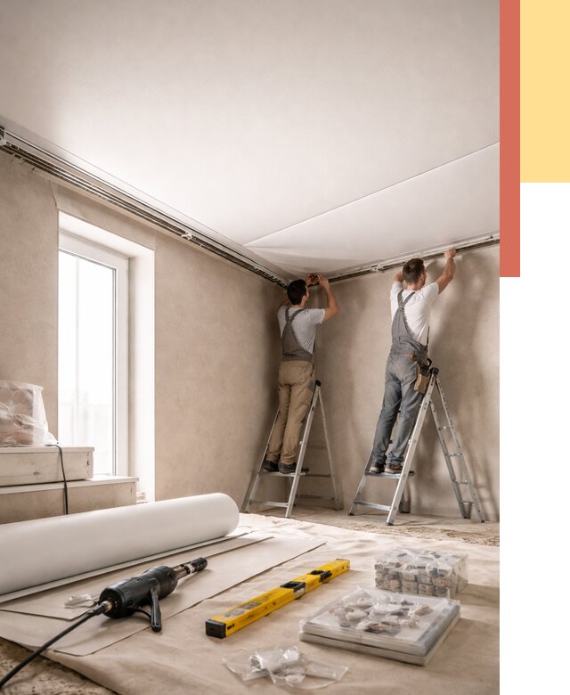 Монтаж натяжного потолка в спальне в Видном от 3933 руб. под ключ | ОТДЕЛОЧНИК-Вдн