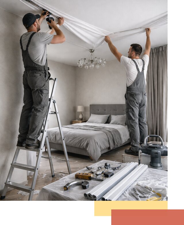 Монтаж натяжного потолка в спальне в Видном