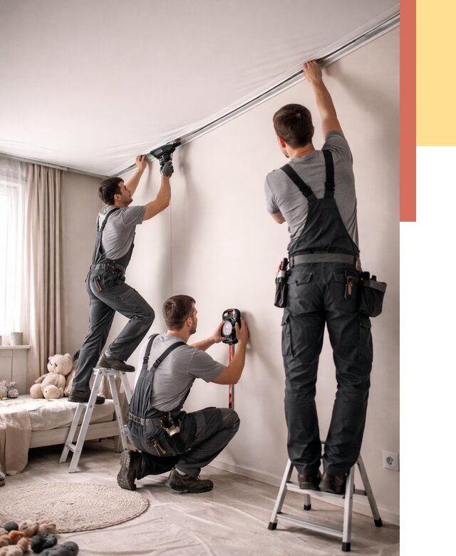 Монтаж натяжного потолка в детской в Видном от 3623 руб. — быстро и недорого | ОТДЕЛОЧНИК-Вдн