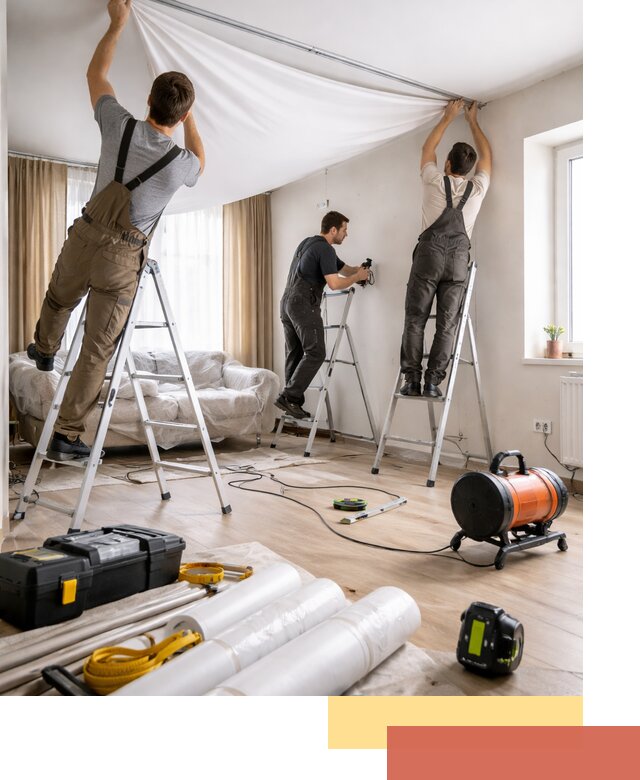 Монтаж натяжного потолка в гостиной в Видном