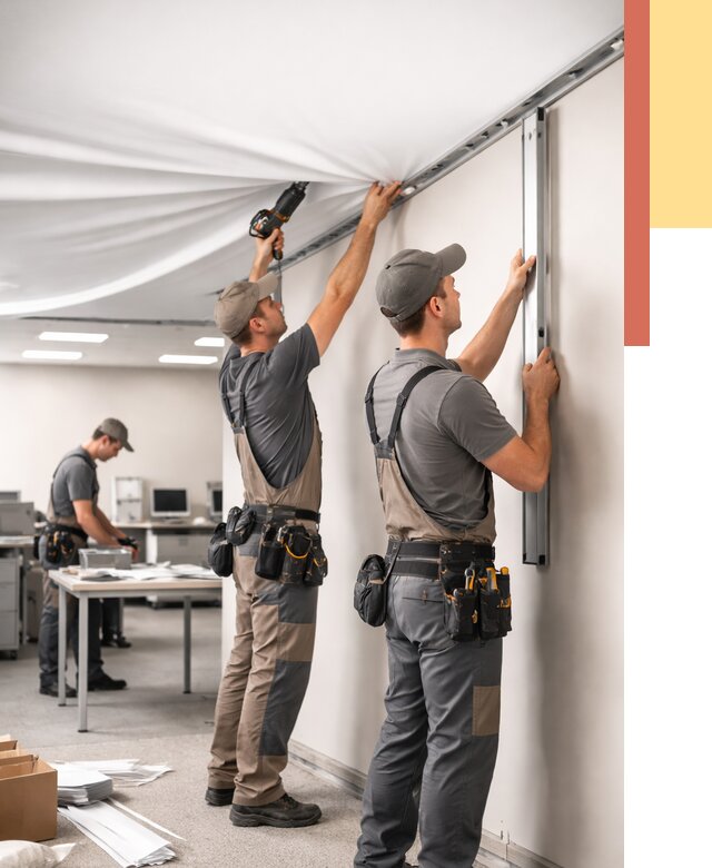 Монтаж натяжного потолка в офисе в Видном от 466 руб/м² — быстро и недорого | ОТДЕЛОЧНИК-Вдн