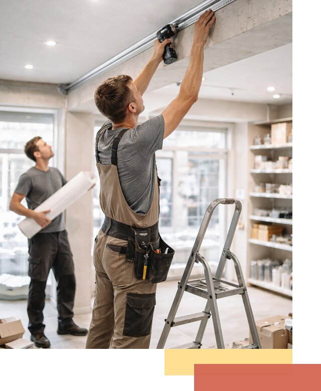 Монтаж натяжных потолков в магазине в Видном