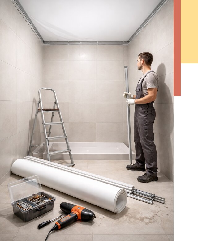 Монтаж натяжного потолка в санузле в Видном от 1915 руб. — ОТДЕЛОЧНИК-Вдн