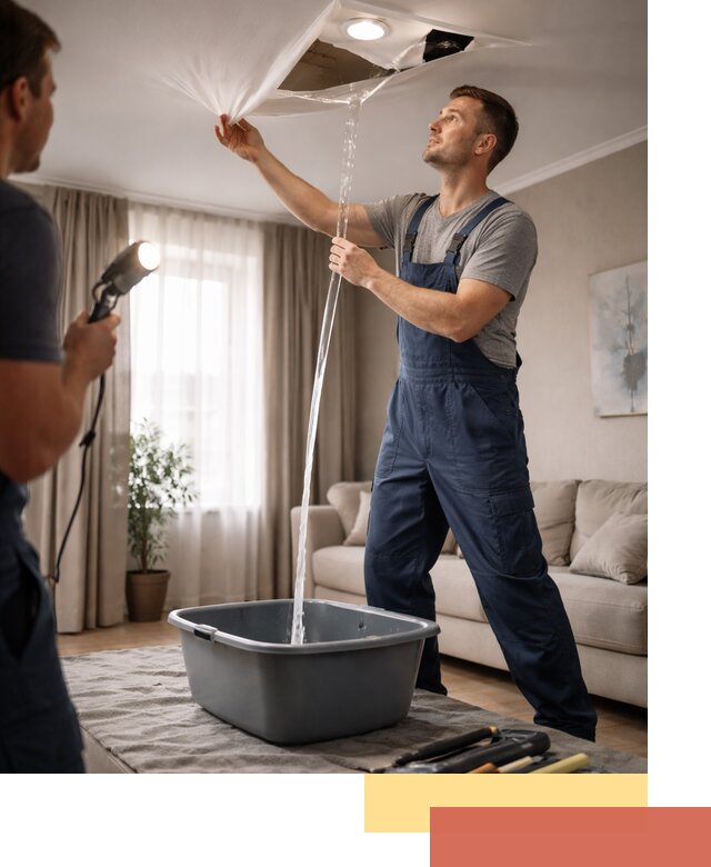 Слив воды с натяжного потолка в Видном быстро и аккуратно