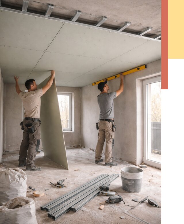 Одноуровневый потолок из гипсокартона в Видном от 776 руб. — монтаж под ключ | ОТДЕЛОЧНИК-Вдн