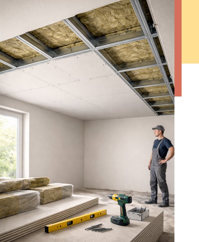 Звукоизоляция потолка ГКЛ в Видном от 983 руб. — монтаж под ключ | ОТДЕЛОЧНИК-Вдн