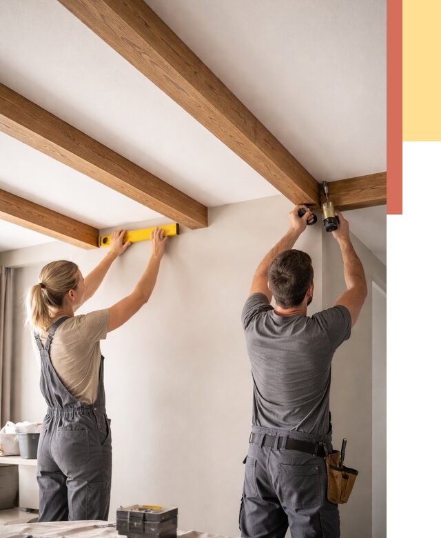 Монтаж декоративных балок на потолок в Видном от 4347 руб. — ОТДЕЛОЧНИК-Вдн